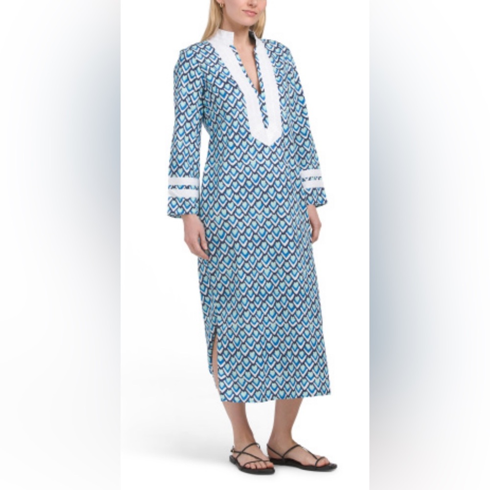 🏷️ Sail to Sable caftan aqua blue print XS new with tags